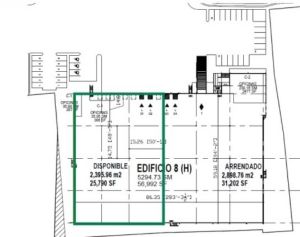 Plano de distribucion bodega 2396m2 2 andenes oficinas 72m2 - A.R.C. Inmobiliaria